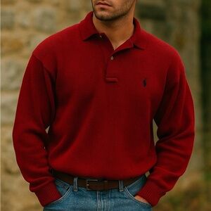 Vintage Polo Ralph Lauren Red Long Sleeve Lambswool Knit Sweater Men Size XXL